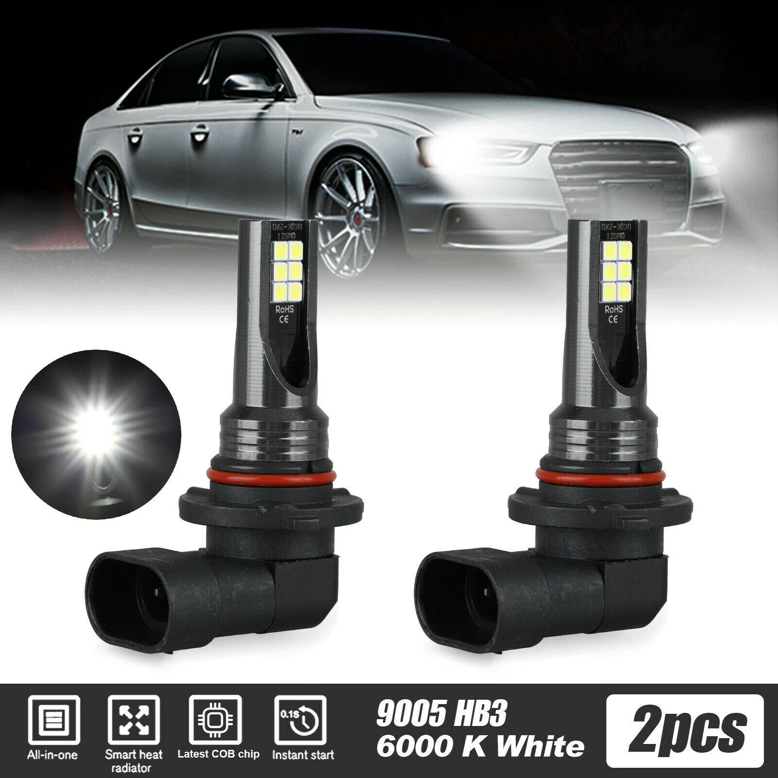 

2Pcs H11 H8 LED Bulb H4 9005 HB3 9006 HB4 Led Lamp H7 Super Bright Car Fog Lights H10 Day Driving Running Light 12V 6000K White