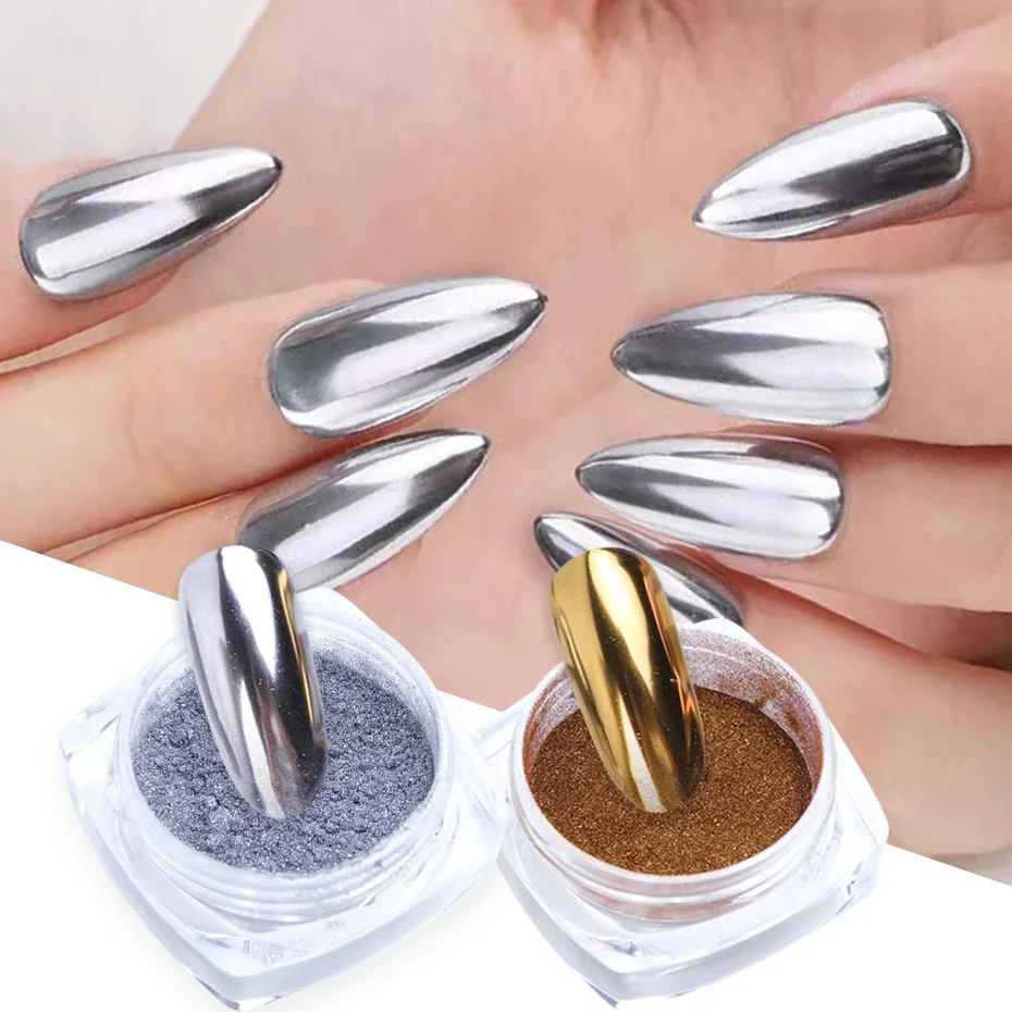 2pcs Magic Mirror Powder Gold Silver Chrome Nail Glitter Metallic Rubbing Dust Gel Polish Pigment Shinning Metal Manicure Decor