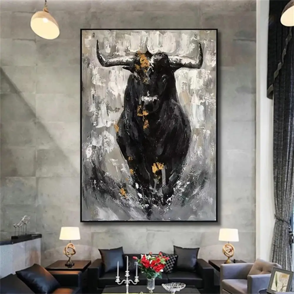 

Spain Style Extra Large Abstract Art Textured Large Canvas Wall Bull Painting on Canvas Home Living Room Decor