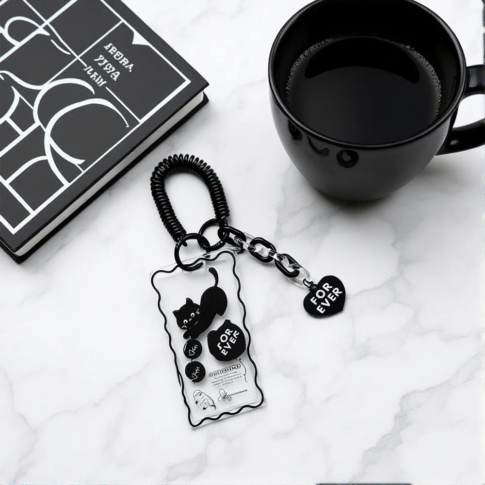 

Милый черный кот, прозрачный держатель для фотокарточек Kpop, анти-потерянный брелок, защитный чехол для карт, студенческие защитные рукава для карт кампуса