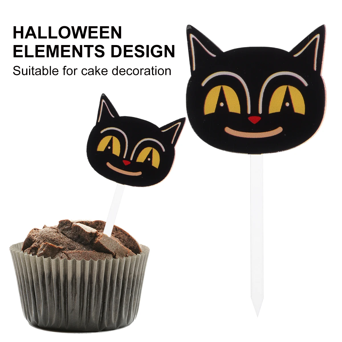 

6 Pcs Black Cat Acrylic Cake Insert Halloween Cupcake Toppers Decorations Shape Party Cakes Picks Creative Funny