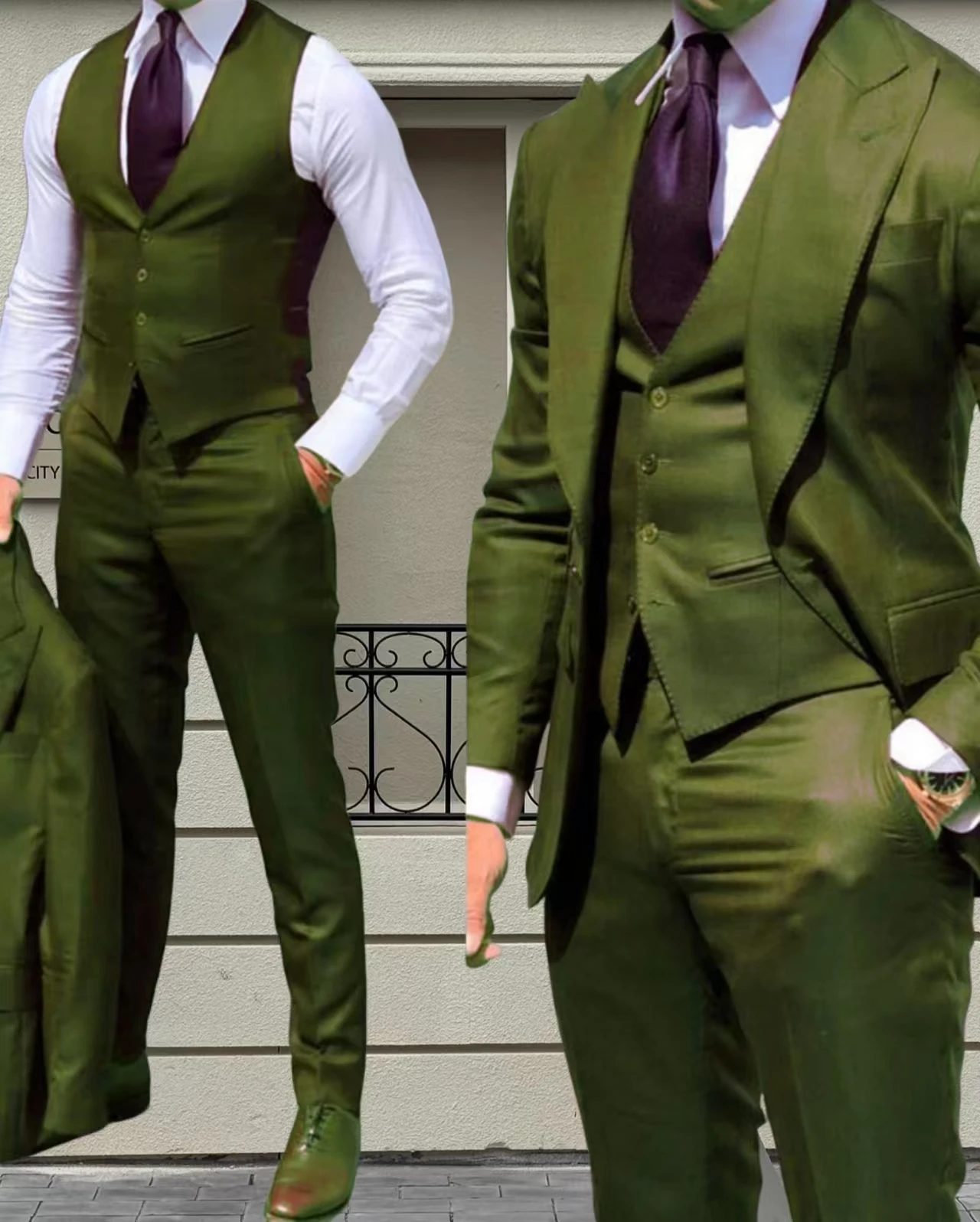 

Classy Wedding Tuxedos Suits Tuxedos 3 Pcs Set Dress Peak Lapel Blazer Vest Pants Fashionable Men's Business Suit Wedding