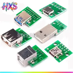 5 Stück Micro Mini USB USB A Stecker USB 2.0 3.0 A Buchse USB B Stecker Schnittstelle auf 2,54 mm DIP PCB Konverter Adapter Breakout Board