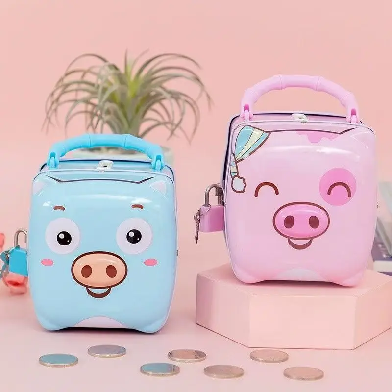 Boîte à billets pour enfants, tirelire d'animaux de dessin animé avec serrure à clé, ornements de bureau, rangement Portable de pièces de monnaie en métal