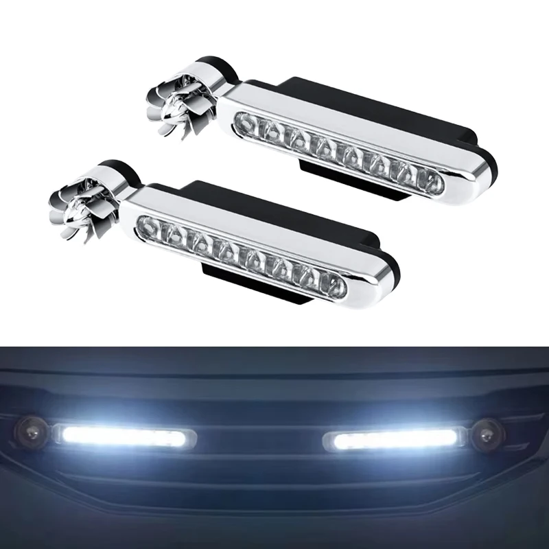 1pcs Wind Powered Car LED 8 LED DRL Daylight Running Light Auxiliary Lighting Rotation Fan Lamp Automobile Day Time Headlight