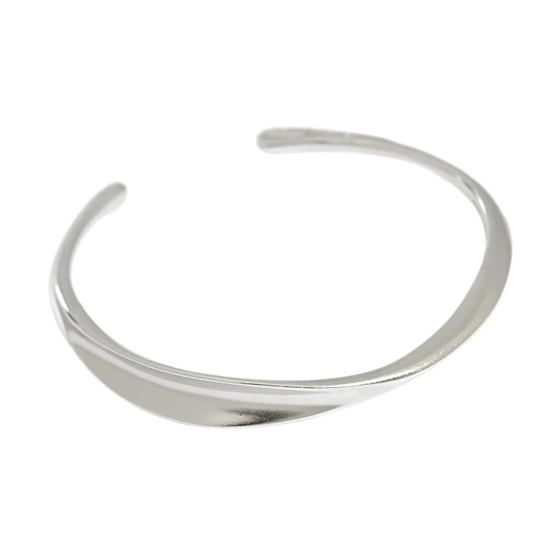 Open silver bracelet ins small irregular fashion simple S925 sterling silver geometric glossy bangle woman