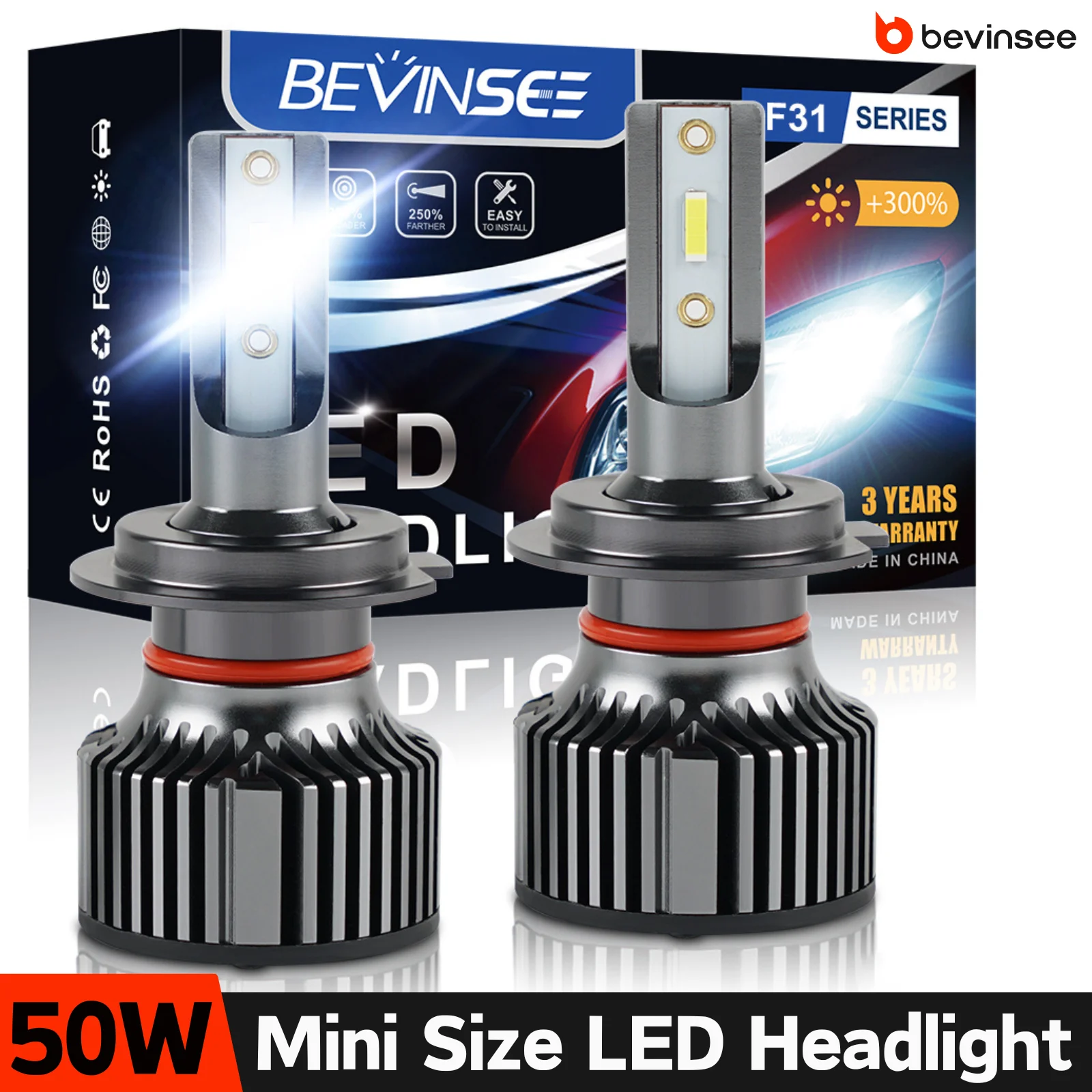 

BEVINSEE Mini Car Headlight H7 H1 HIR2 H3 LED Bulb H4 9007 9004 9008 Hi-Lo Beam H11 9005 HB3 9006 HB4 880 881 LED Fog Lamp 6000K