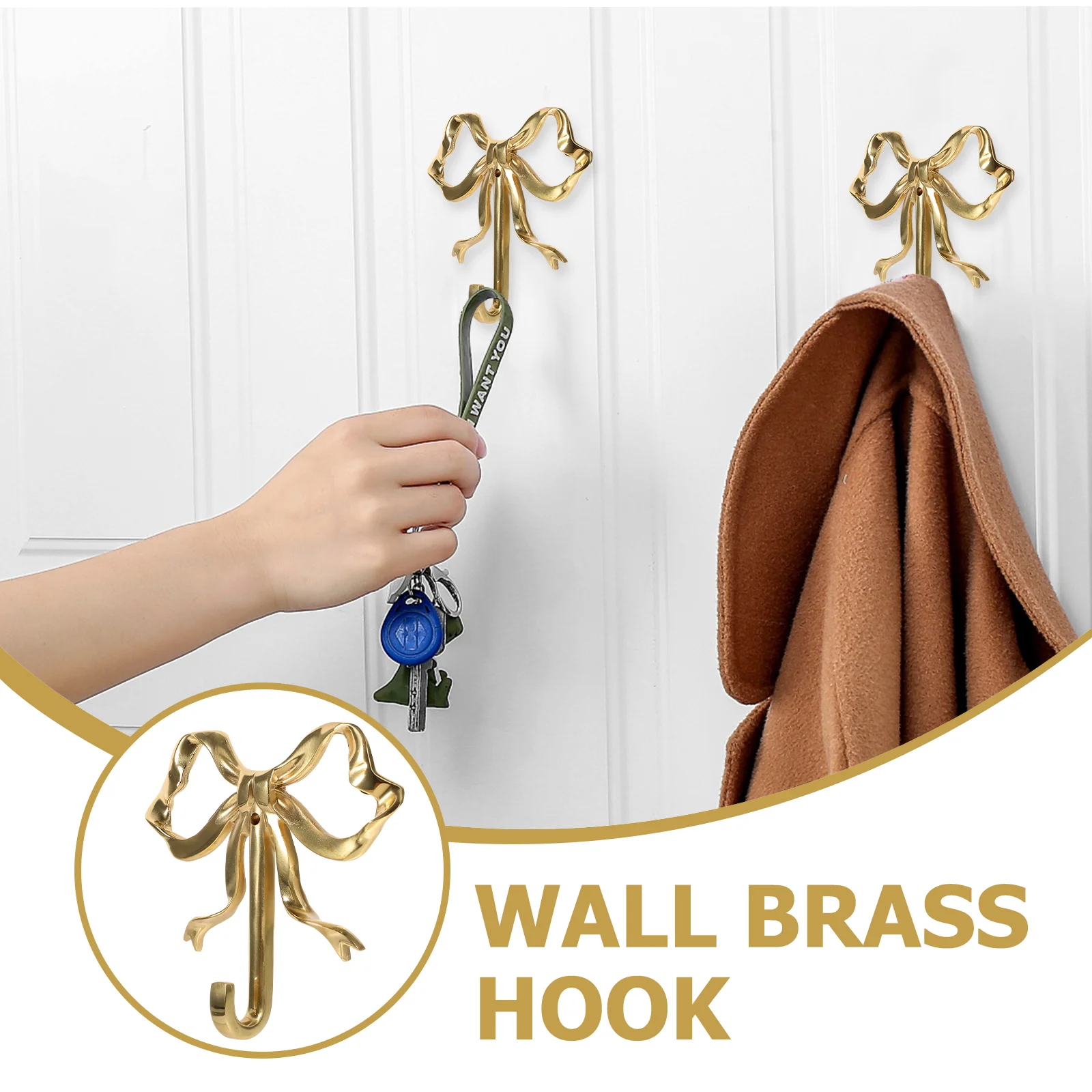 Hangers for Hanging Clothes Bow Hook Decorative Hooks Brass Bowknot Design Wall Hat Wall-mounted Golden Coat Office