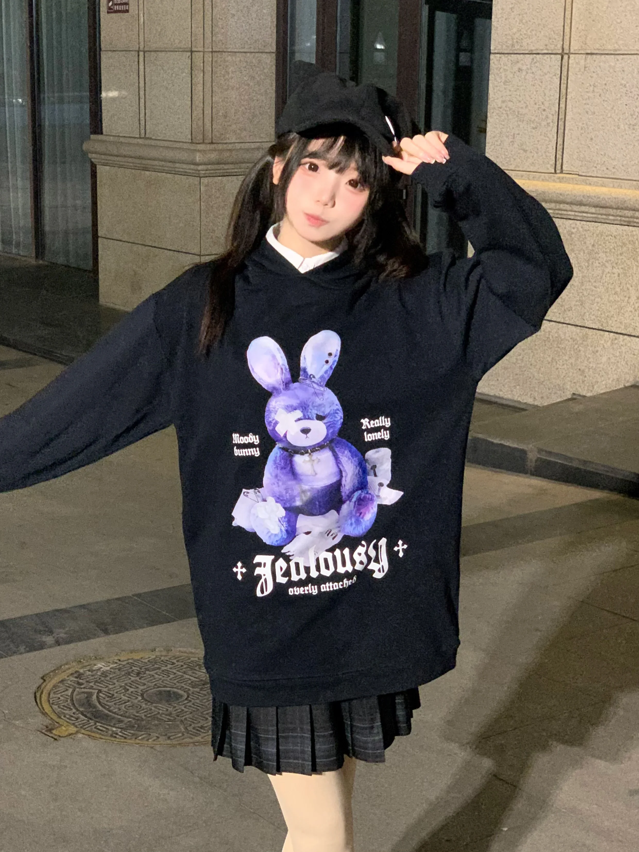 Gothic Dark Mine Long Cartoon Sweatshirts Japanese Style Harajuku Girls Cute Rabbit Ear Hooded Hoodies Punk Long-sleeved Tops