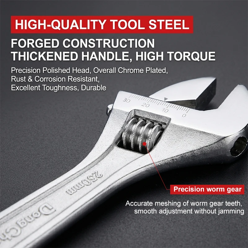Drop Forged Adjustable Wrench Set 6 8 10 12 15 Inch Tool Steel Bright Chrome Plated Heavy Duty for Plumbing Auto Repair