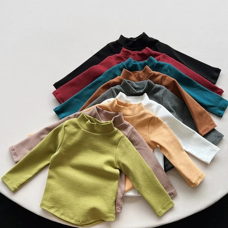 

Children's Elastic Warm Base Shirt Autumn Winter Cotton Cashmere Kid's T-Shirt Unisex Half Collar Long Sleeve Tee Top