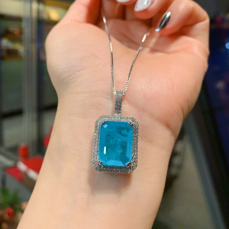 Jewelry European and American Fashion Imitation Paraiba Diamond Women's Eardrops Stud Earrings Main 12*16 9*12