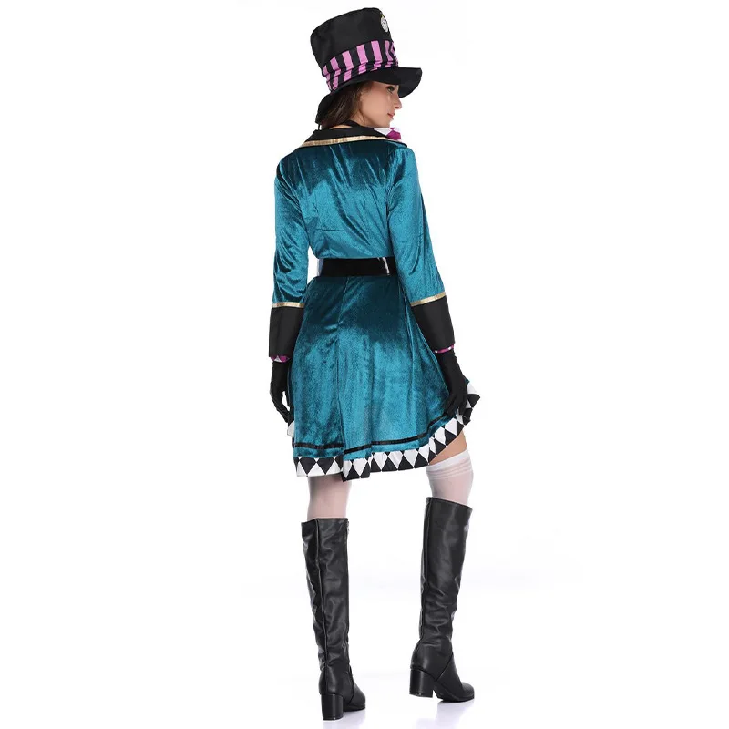 

loween Alice Mad Hatter Silk Adult Magician Performance Costume Nightclub Trainer Stage Performance Outfit Women's Faion