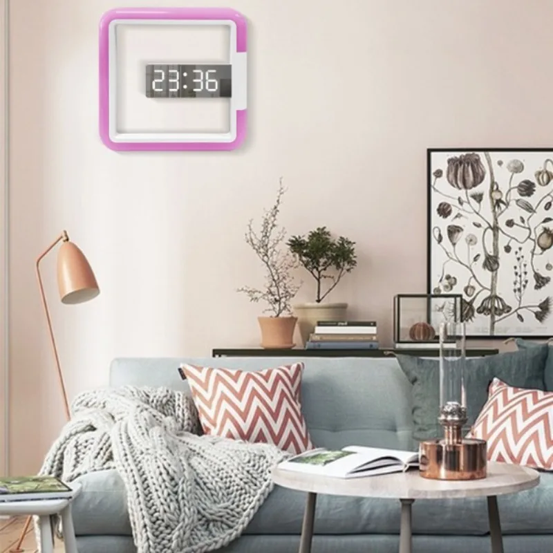 

Квадратные светодиодные часы-зеркало с цифровым будильником, цветной подсветкой и пультом дистанционного управления, настенные часы для гостиной, спальни, кабинета