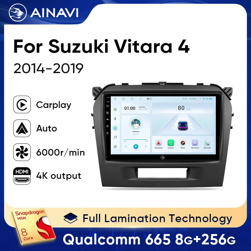 

Автомобильный радиоприемник Ainavi для Suzuki Vitara 4 2014-2019 беспроводной Carplay Android автомобильный мультимедийный видеоплеер навигация GPS DSP 2Din