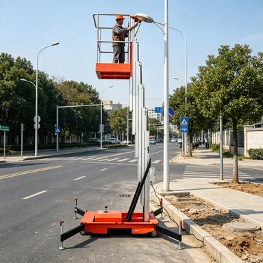 Vertical Aluminum Mast Aerial Work Platform Adjustable Work Height Anti-slip Guardrail Mall Interior Decoration Lifting Machine