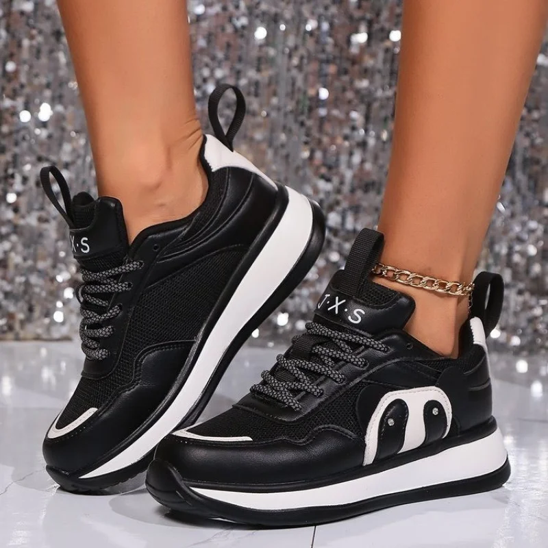 

2025 plus Size Fashion European and American Style Lace up Muffin Bottom Platform Sports Couple Leisure Casual Shoes