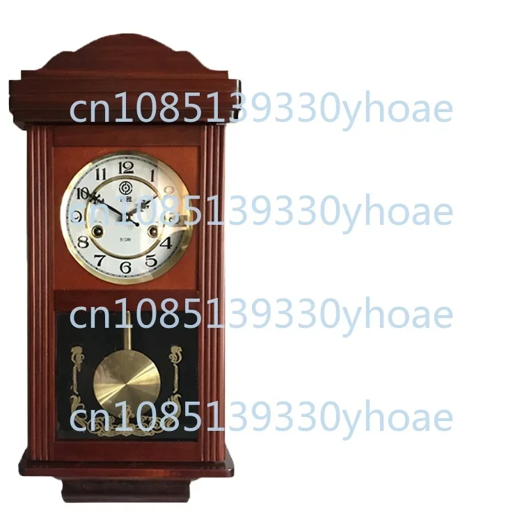 Pure copper movement Solid wood wall clock Living room swing time clock Quaint Chinese town house lucky clock