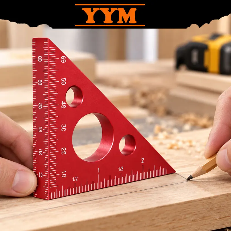 YYM Aluminum Alloy Right Angle Pocket Square Triangle Ruler DIY Woodworking Height Measuring Marking Gauging Hand Tool
