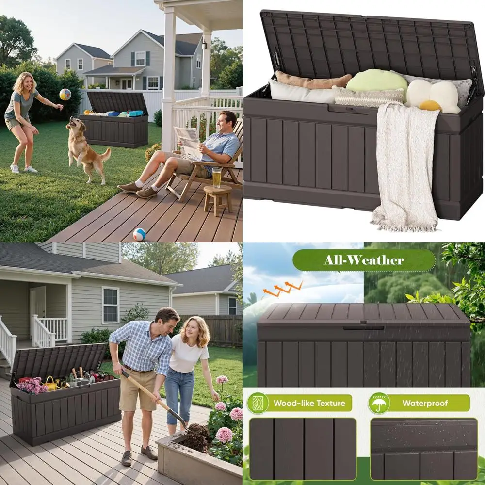 

Outdoor Storage Box 80 Gallon Resin Waterproof Deck Box Delivery Box with Wood Texture Large Storage Bin for Patio Cushions (Bro