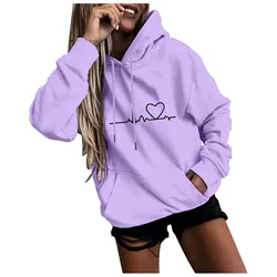 Hoodies for Women Solid Long Sleeve Sports Fun Print Sweatshirts Female Autumn Winter Casual Loose Hooded Sweatshirt