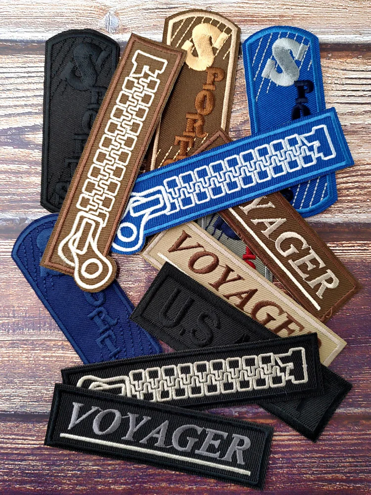 Zipper Voyager Sports Patches Embroidery For T-Shirt Iron On Appliques Clothes Jeans Stickers Badges Parche Blue Black Brown