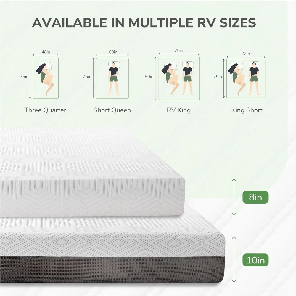 مرتبة RV مقاس 10 بوصة ثلاثة أرباع، مرتبة إسفنجية الذاكرة من جل الفحم لتخييم RV، داعمة وتنظيم درجة الحرارة، وتخفيف الضغط #6