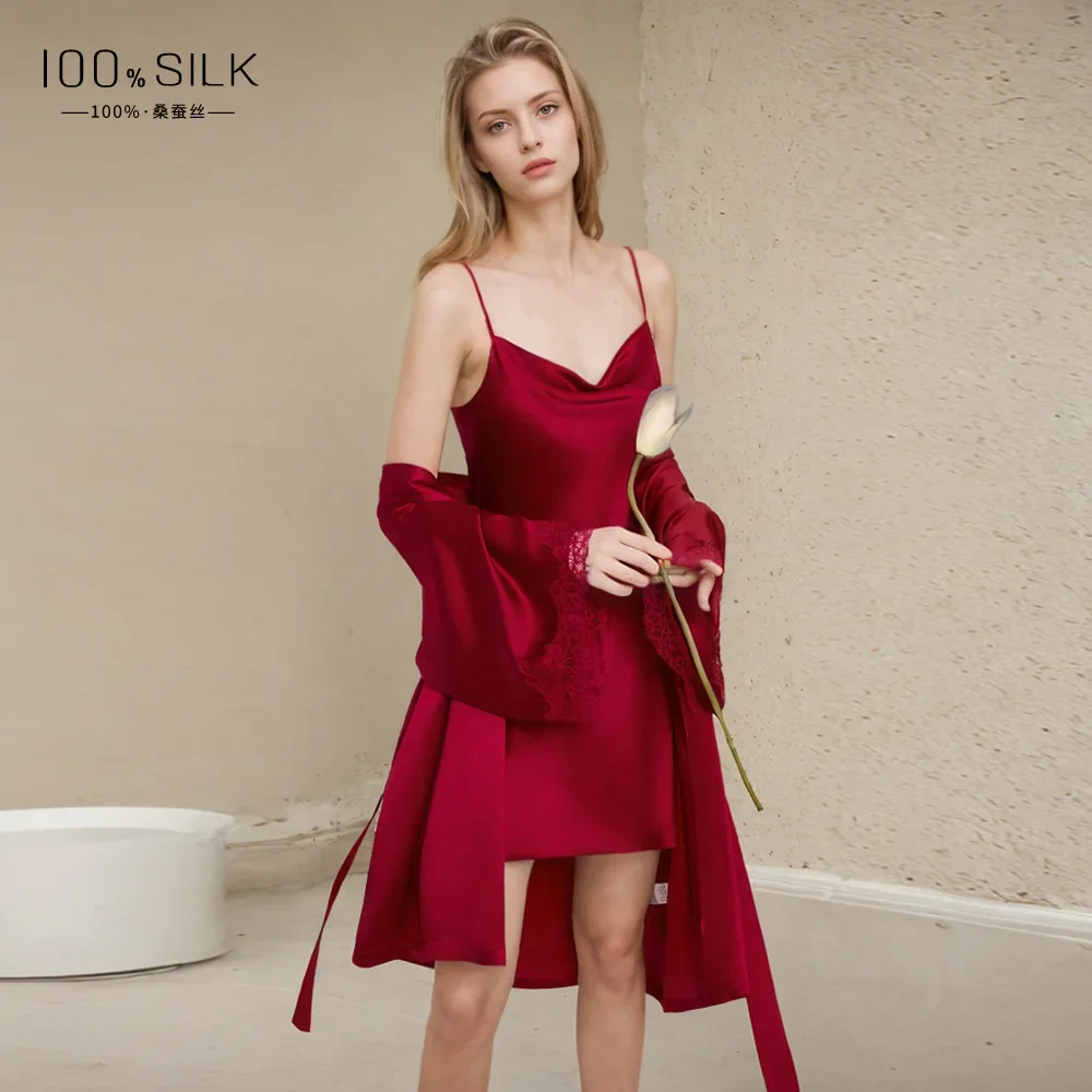 Sexy Silk Bride Robe 100% Mulberry Silk Wedding Dresses Robe De Mariage Bridesmaid Robes Satin V Neck Kimono Lingerie Sleepwear