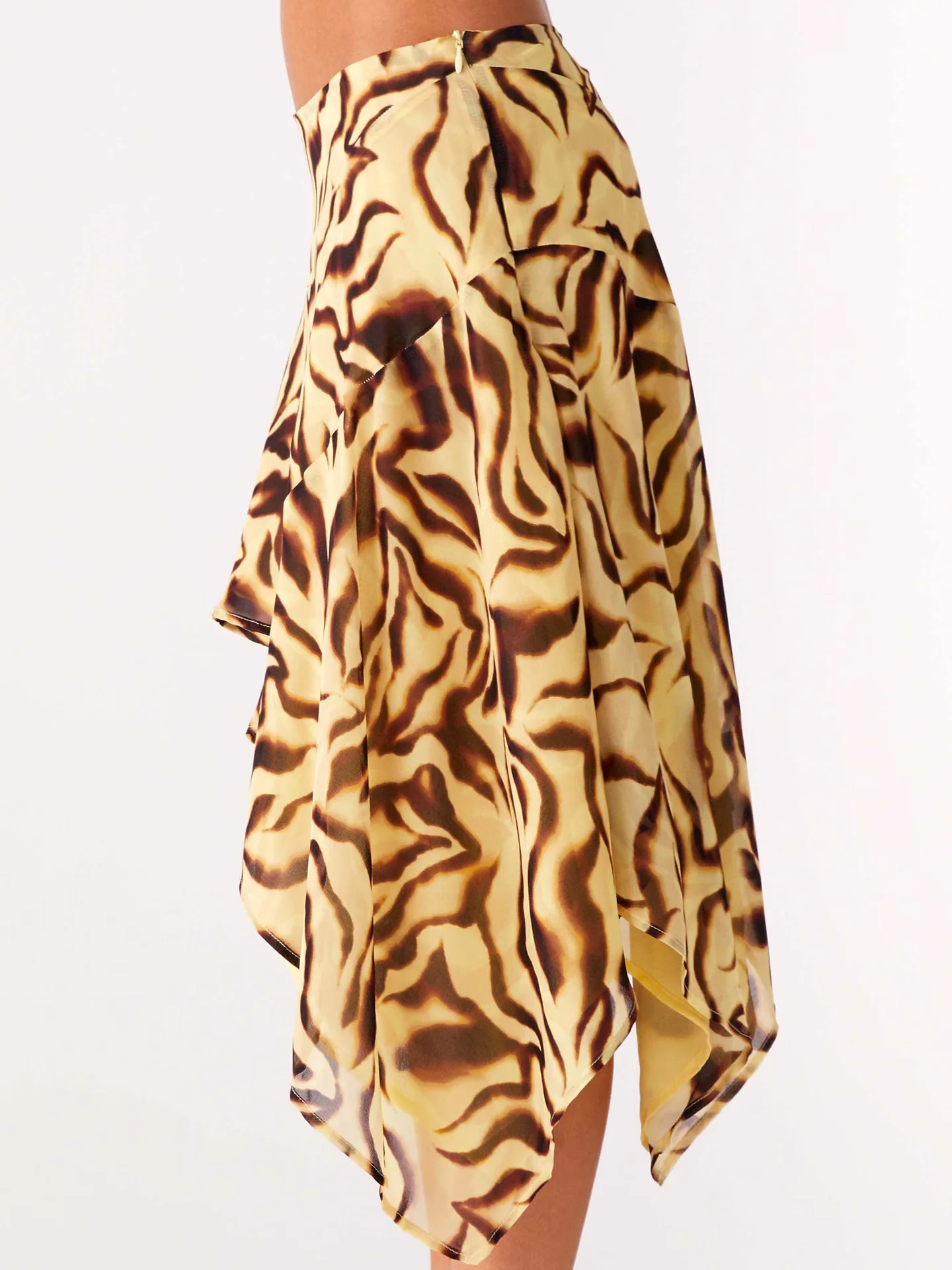STYLISH LADY Tiger Print High Waist Asymmetrical Hem Midi Skirt with Lining 2026 Women Flowy Casual Summer Street Midi Skirt