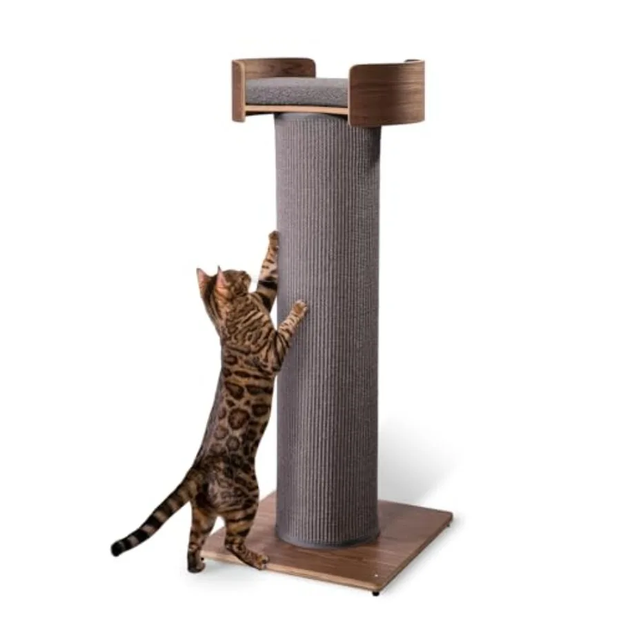 

Giant Scratching Tower with Perch - 44.5 Height featuring Replaceable Sisal and Removable Bed in Walnut Finish - Durable Cat Fu