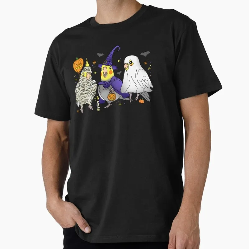 Halloween Cockatiel dressed like ghost witch mummy Funny Parrot Gift T-shirt for Birds Lover Short Sleeve Graphic Clothes