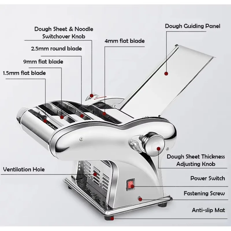2025FKM140-3 التجارية المنزلية الكهربائية صانع المعكرونة صانعة النودلز ماكينة تصنيع المعكرونة أداة فرد العجين سمك قابل للتعديل 3 Kni