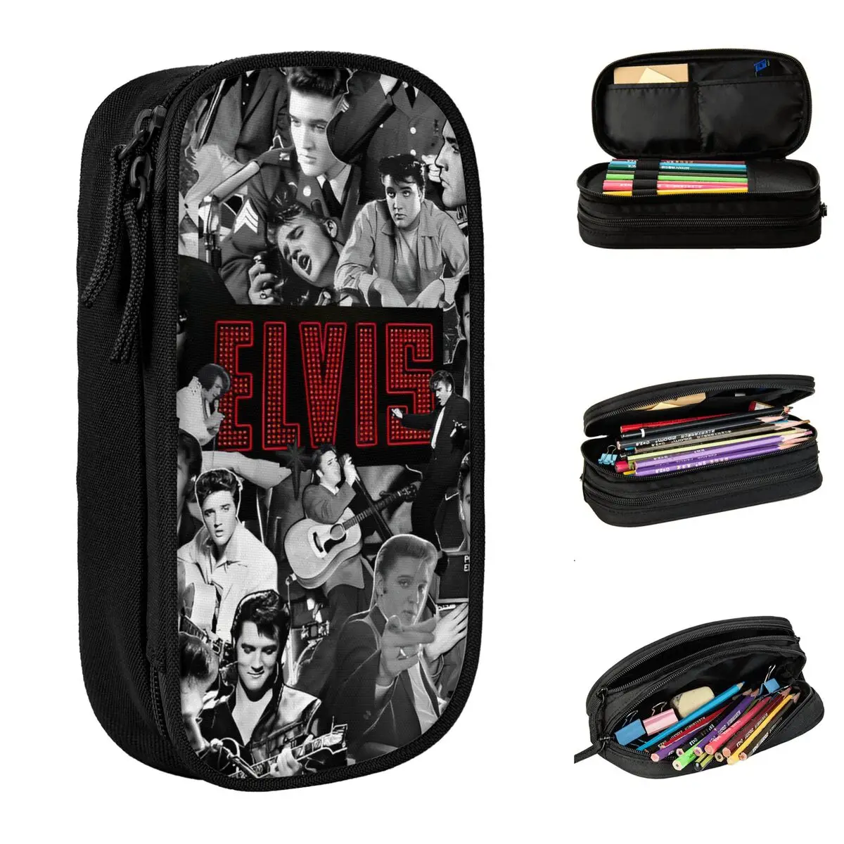 

Fashion Elvis Presleys Rock Singer Pencil Cases Pencil Box Pen Box for Student Big Capacity Bags Office Cosmetic Stationery