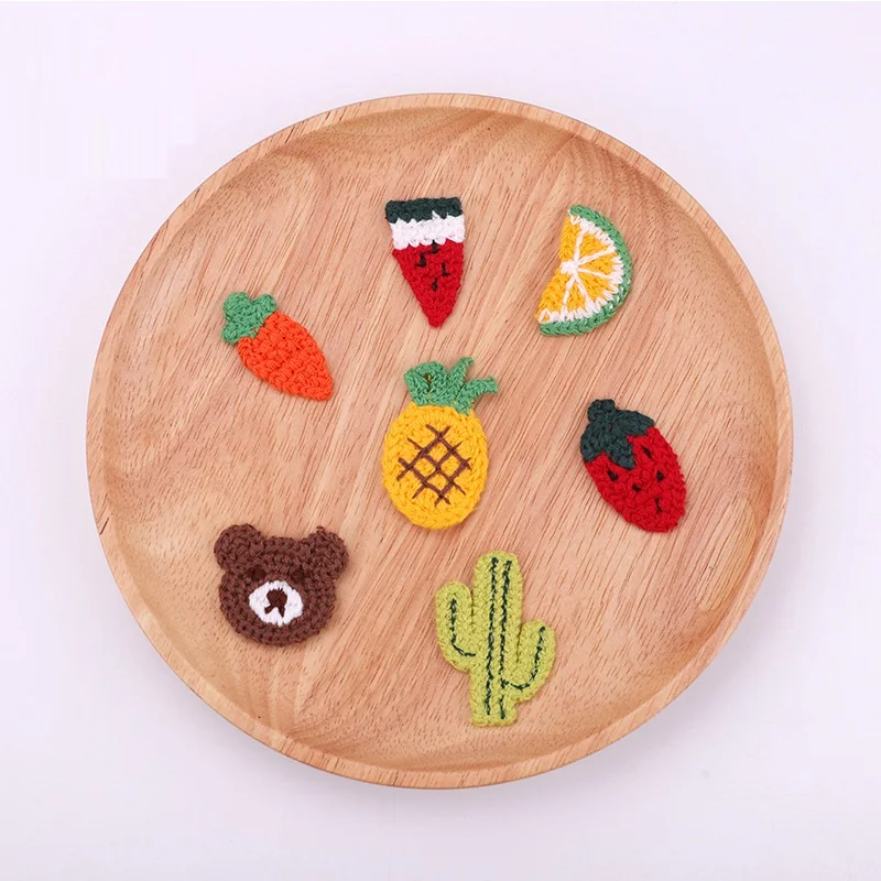 20PCS New creative children's fruits and vegetables hairpin clothing patch stickers wholesale radish cotton thread knitting clot