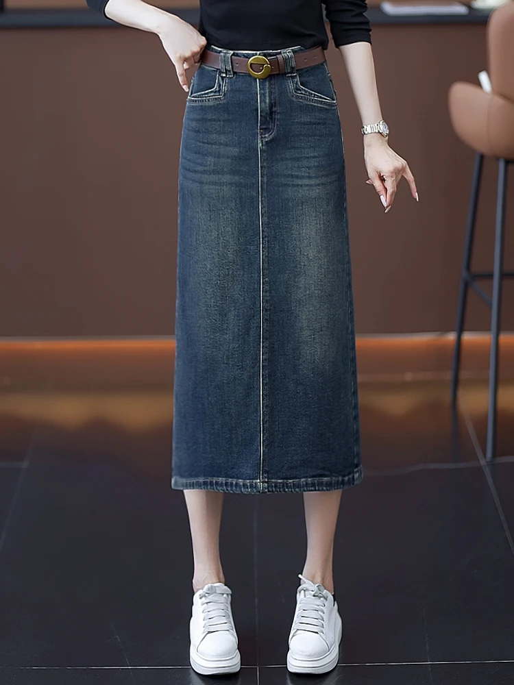 

Retro Denim A-Line Skirt Women's High Waist Slim Fit Straight Cut Skirts Spring Autumn New Style Korean Version Casual C...