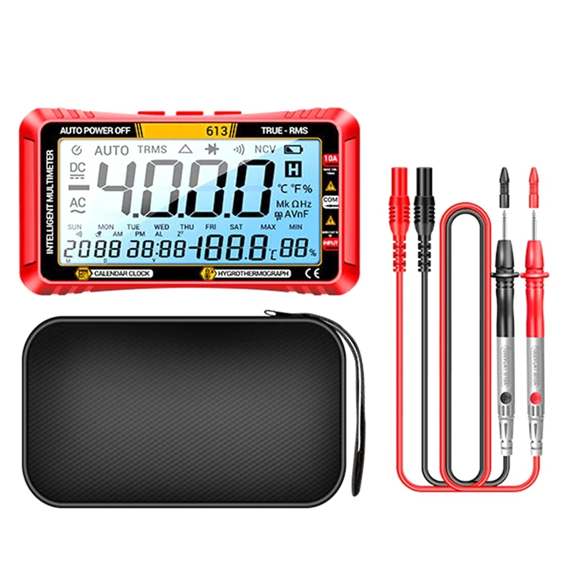 613 Smart Multimeter Real-Time Power-Off Measuring Tester AC/DC Ammeter Voltmeter 4000Count Digital Multimetro Test Tool Red