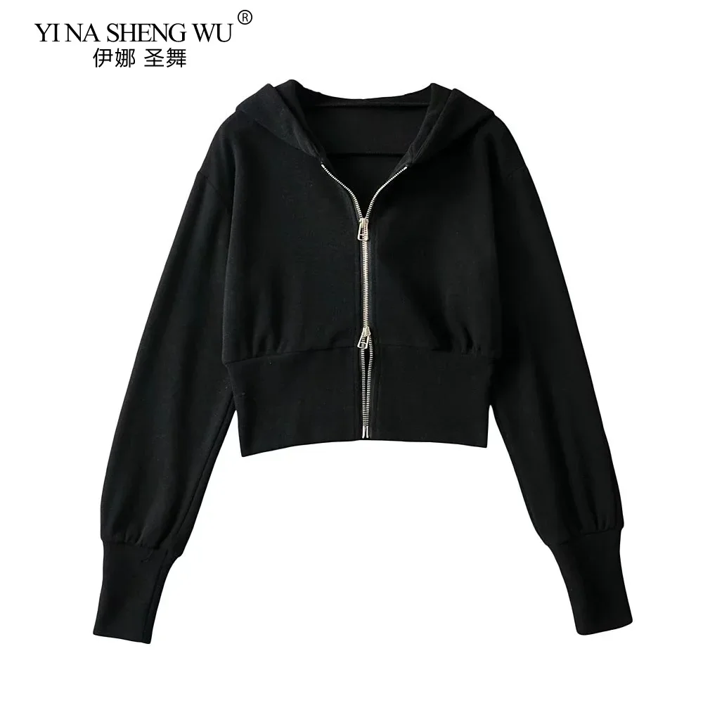 Zip-up Autumn Women Top Hoodies Crop Sport Jacket Female Running Coats Fitness Yoga Shirt Top Workout Gym Activewear Sportswear