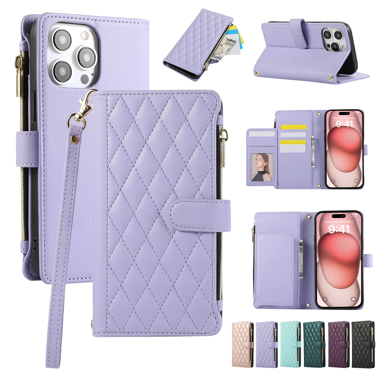 

Crossbody Wrist Strap Leather Phone Case for IPhone 13 12 Mini 15 14 11 Pro Max XS X XR 7 8 Plus Wallet with Card Holder Cover