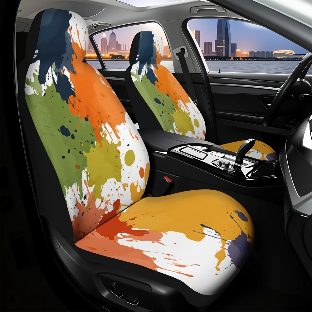 Set Of 2, Decorative Car Seat Covers Featuring Abstract Color Splashes, Made From Comfortable And Washable Material, Designed To
