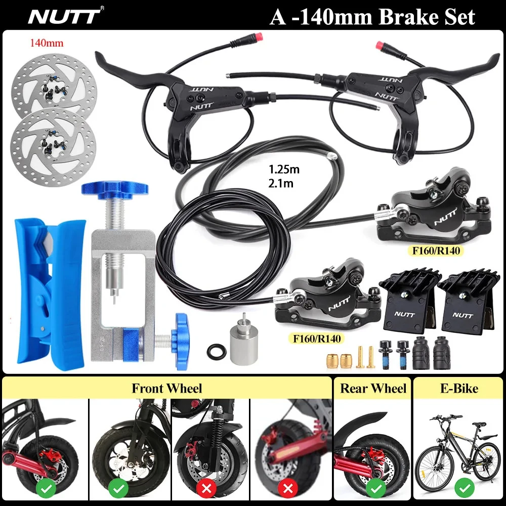 NUTT Power Off Brake Hydraulic Disc Brake With 2 Pin Male Sensor Left Right Side Install 140 160mm Rotor For E-Bike Scooter