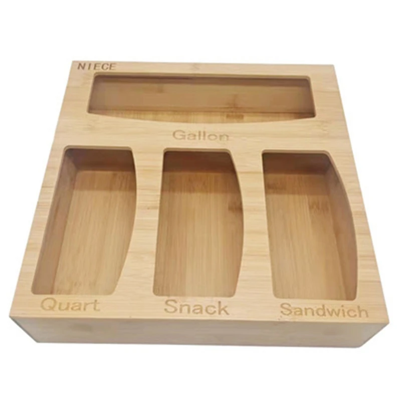 

New Bamboo Zip Bag Storage Organizer And Dispenser For Kitchen Drawer, Suitable For Gallon, Quart, Sandwich Variety Size Bag