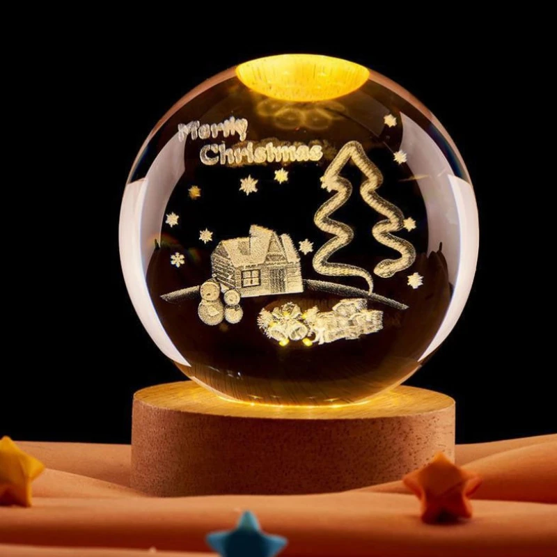 Natal cristal 3d laser escultura interna bola luz da noite esfera natal veado santa gravado brilhante nicho presente decoração para casa