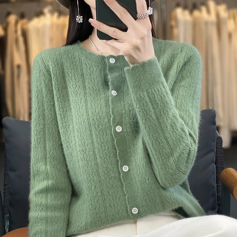 2024 Autumn/Winter Women\'s cashmere cardigan knitted cashmere sweater 100% cashmere sweater sweater top cardigan jacket