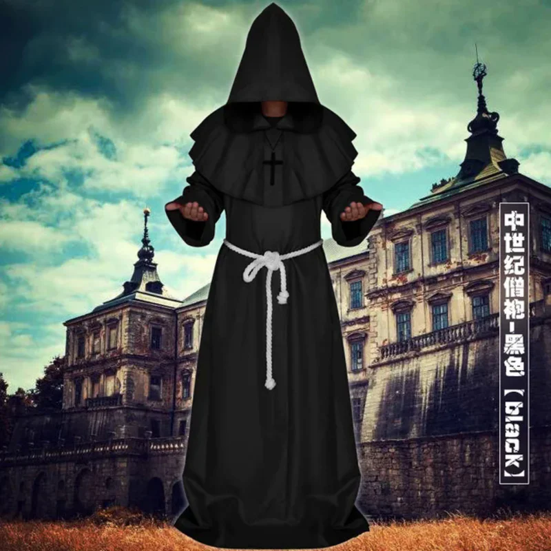 Disfraz de monje Medieval para hombre, traje de fiesta de Halloween Con capucha, capa, fraile, renacentista, sacerdote