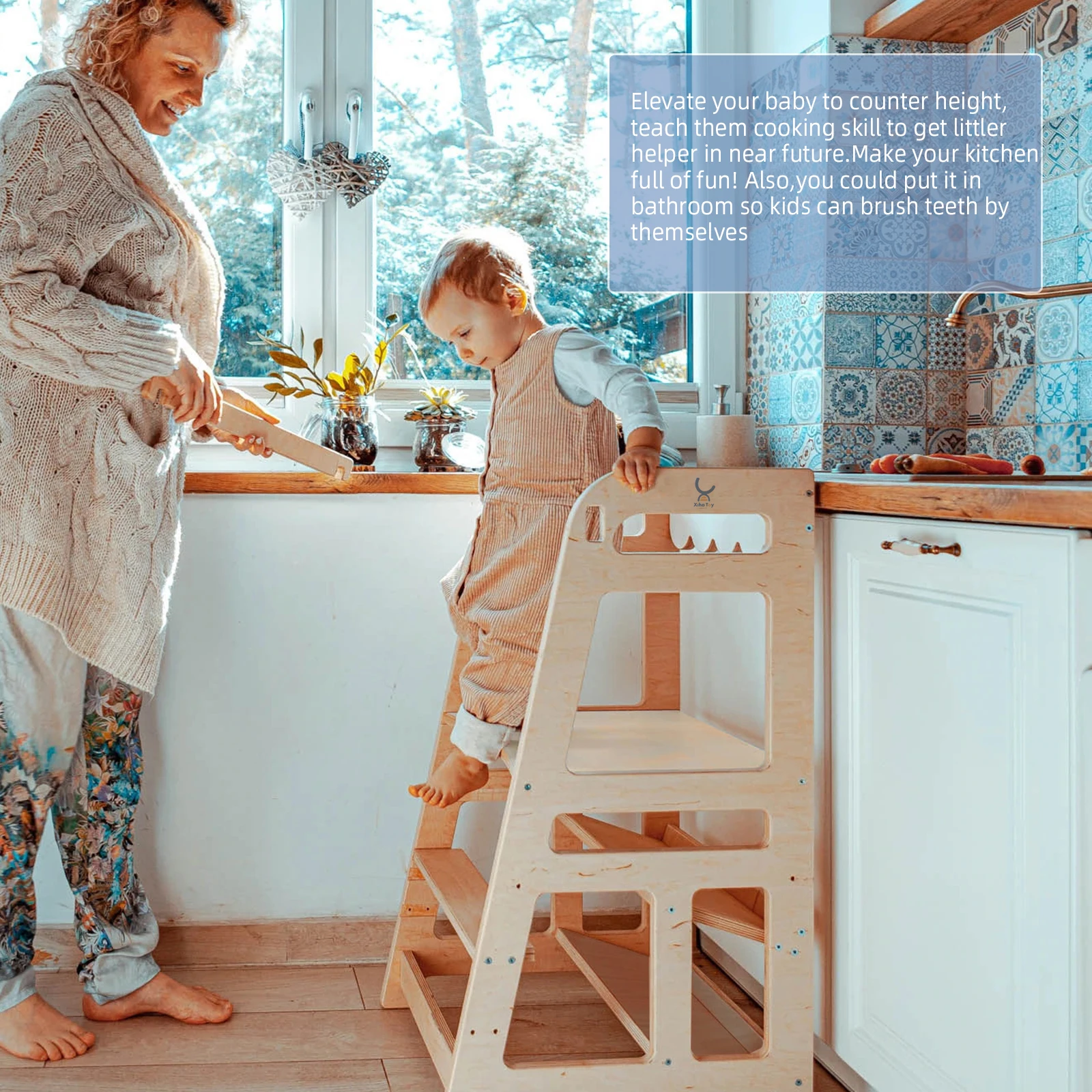 XIHAToy Montessori Learning Tower for Kids Adjustable Heigh Kitchen Helper Step Stool for Toddlers Standing Tower Bathroom