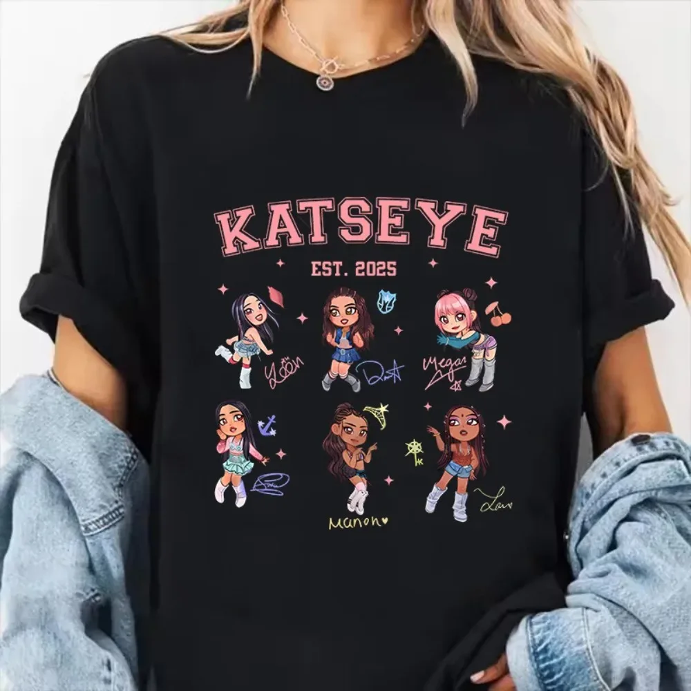 Damen Katseye Print Casual T-Shirt Gothic Y2k T-Shirt Damen Koreanischer Stil Mode Harajuku Kawaii T-Shirt Damen Y2K Kleidung – Detail 7