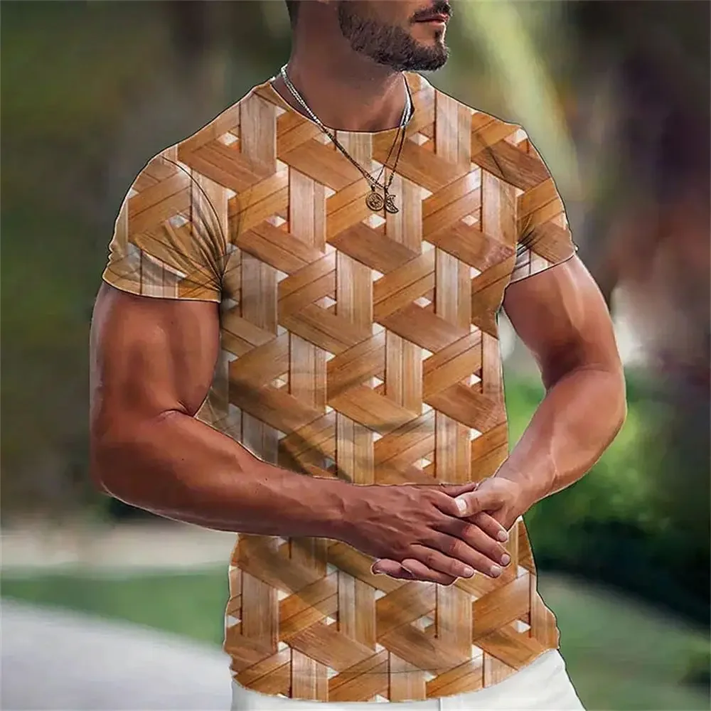 T-shirt da uomo a maniche corte con motivo geometrico a maniche corte da uomo in stile semplice con stampa 3d