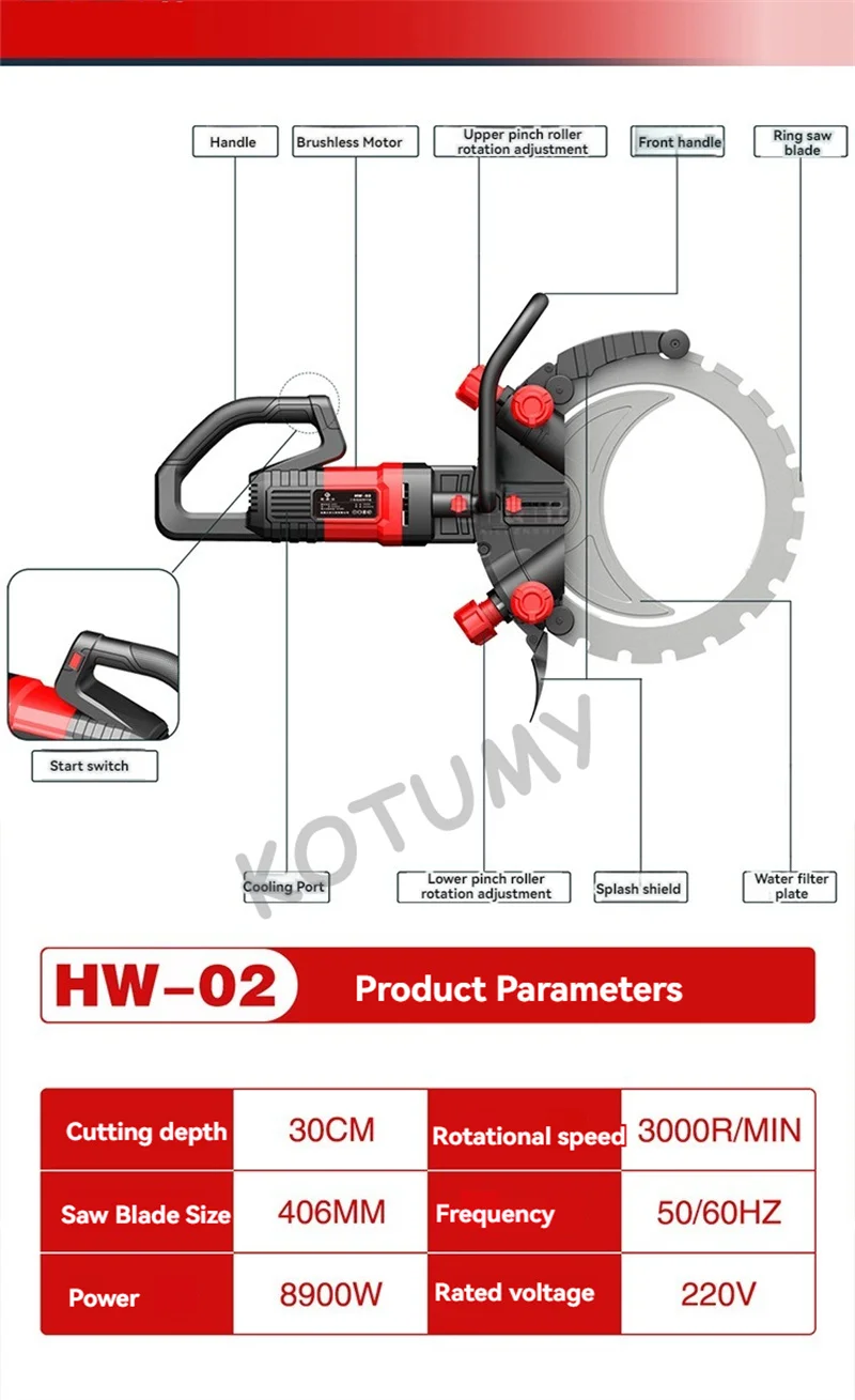 8900W Ring Saw Concrete Wall Cutter High Frequency Brushless Portable Dustless High Power Cutting Machine 220V