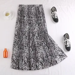 Women's Leopard Print Pleated Skirt, High Waist, Snake Print, Mid Length, Slimming, Korean Version, New, 2026 A-line skirt