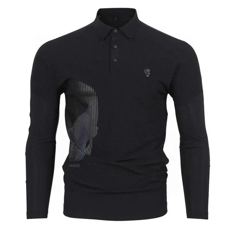 25 Golf Wear Men's Autumn Collar Long Sleeve Top Half Buckle Unique Fashion Casual Golf Polo Shirt Trend